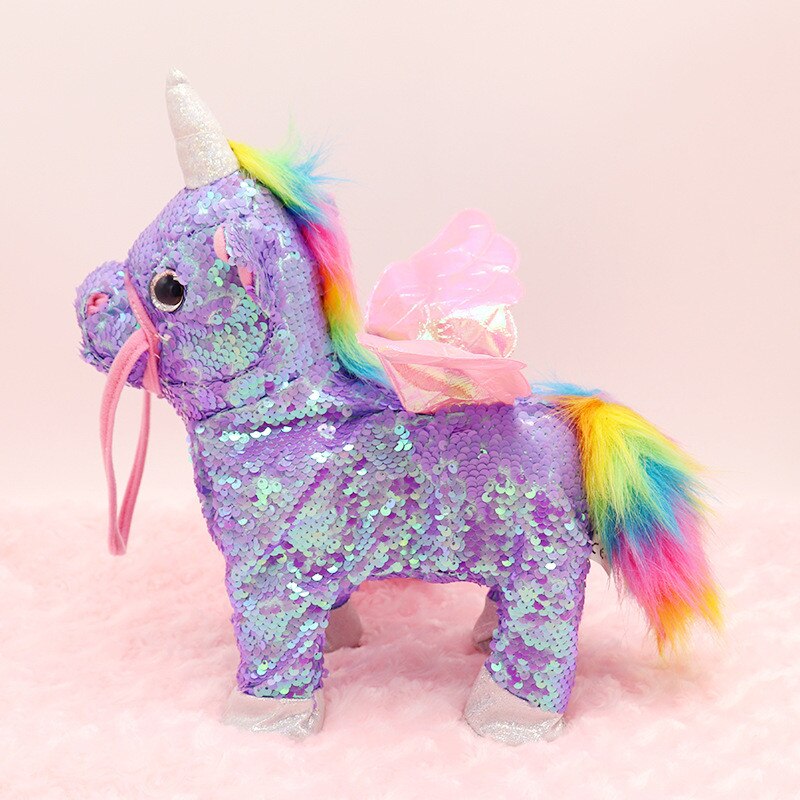 35Cm Grappige Elektrische Wandelen Eenhoorn Knuffel Gevulde Dier Muziek Unicorntoy Voor Kinderen Grappige Kerst Verjaardag: Purple sequins