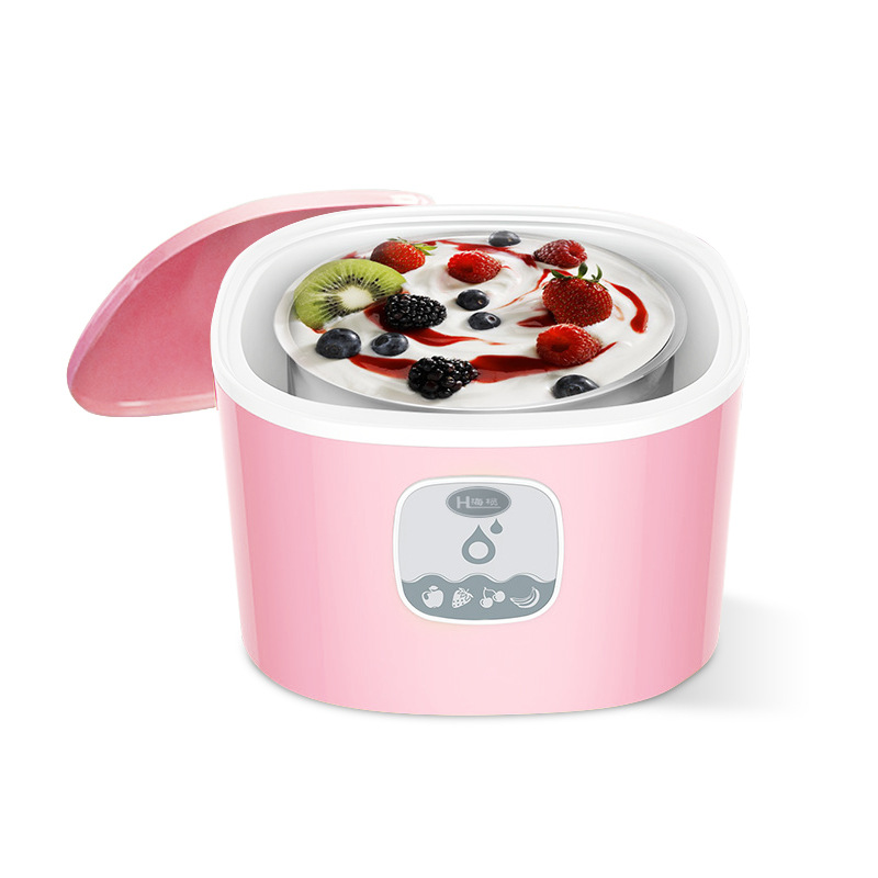 Kbxstart 220v elektrisk automatisk yoghurt maker maskine yoghurt diy værktøj multifunktion rustfrit stål yoghurt maskine 1l: Lyserød