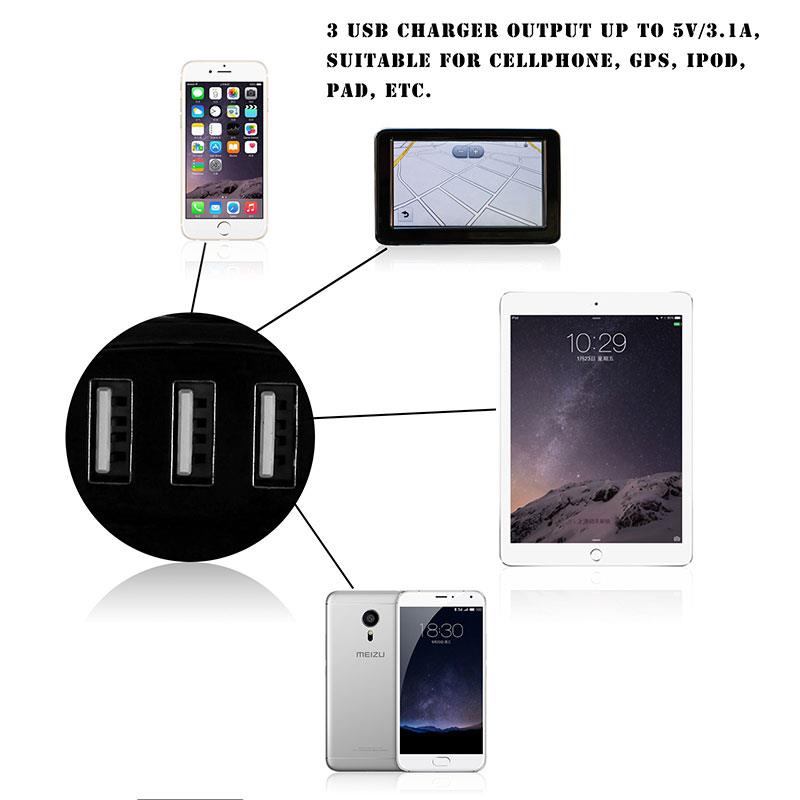 Onever 3 Port USB 3 voies | Allume-cigare de voiture 3 voies, Hub de prise de courant 3,1a bleu, Led 12V-24V pour Smartphone iPad