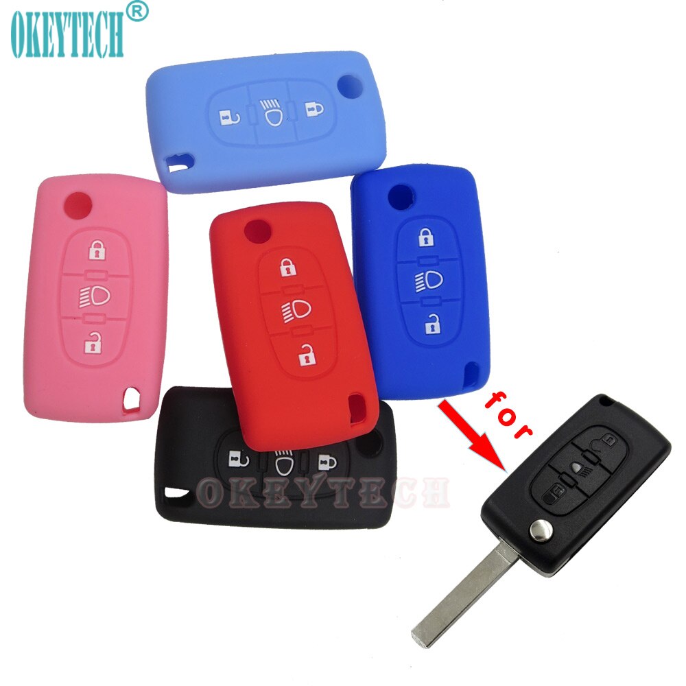 OkeyTech silicone car key cover case For Citroen C2 C3 C4 C5 Picasso Xsara C6 C8 for peugeot Remote 3 button flip key auto shell