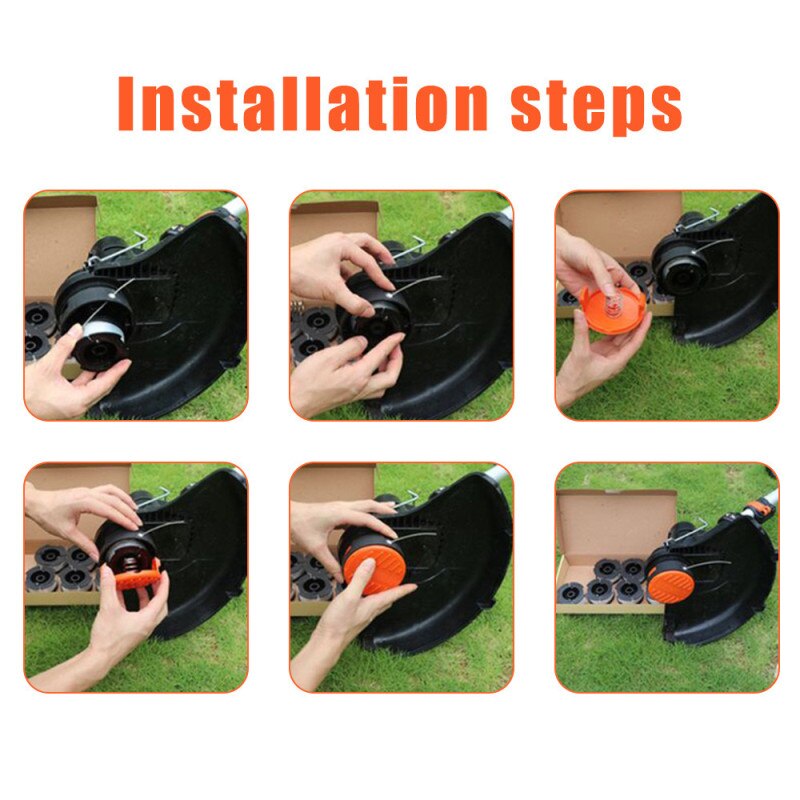 6Pcs AF-100 Strimmer Trimmer Spool Line With Spring Cap For Black&Decker Nylon For Single Line Automatic Feed Trimmer And Edgers
