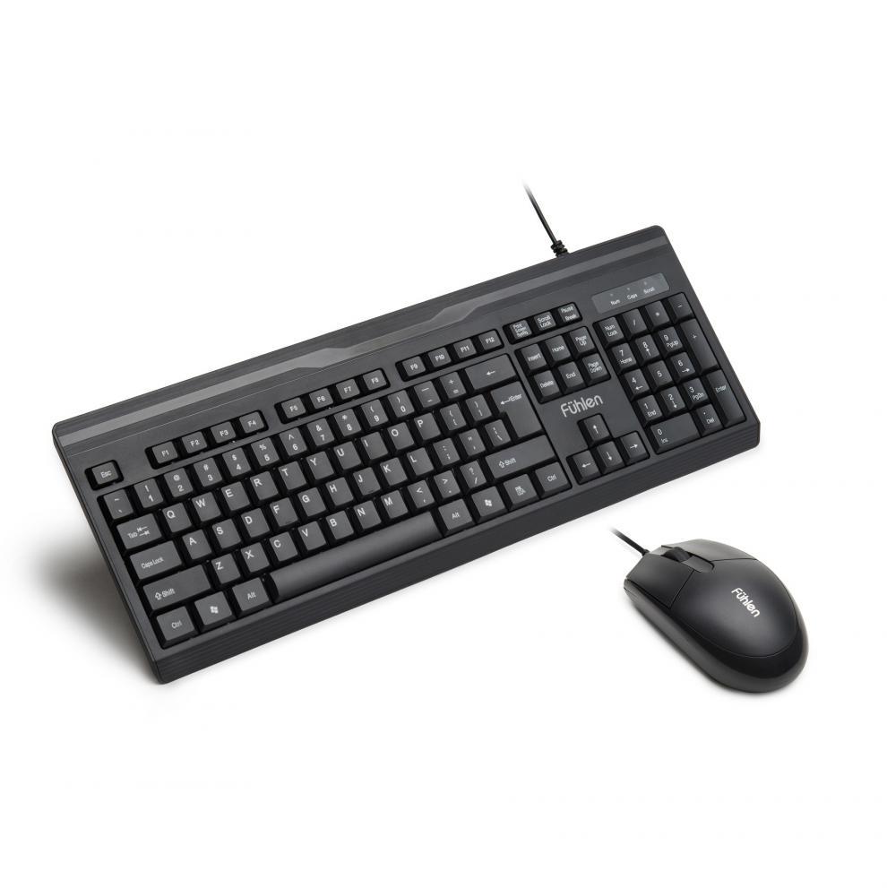 Fuhlen L630 Wired Keyboard and Mouse Suit Keyboard and Mouse Set Black and White with Pattern Office and Household