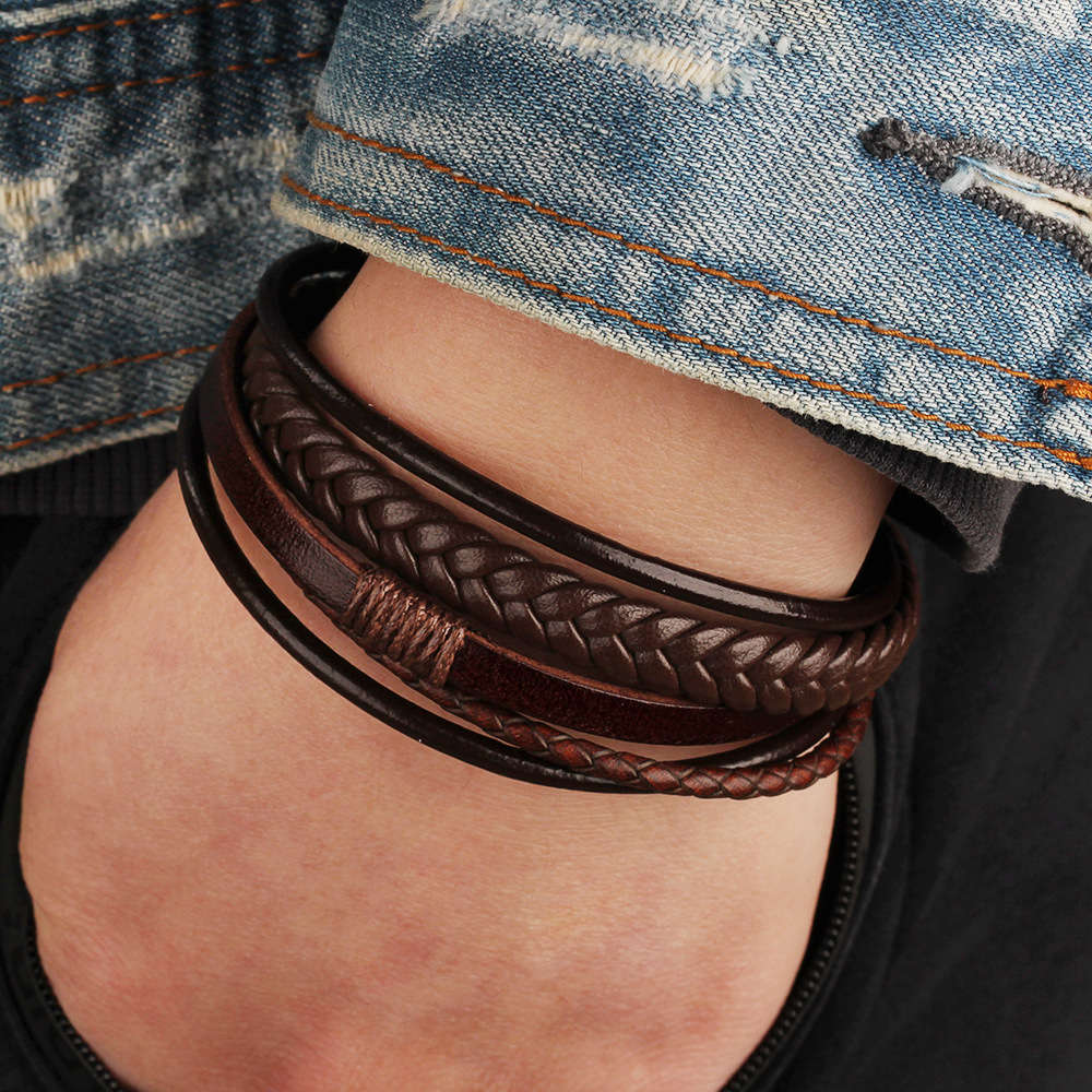 Bracciali da uomo In pelle intrecciata bracciale Heren In colore marrone nero con bracciale magnetico elegante per uomo braccialetto con ciondolo regalo