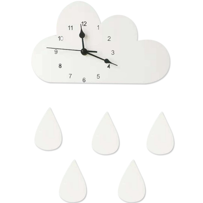 Nordic Hout Cloud Raindrop Vormige Klok Kinderkamer Decoratie Baby Leuke Muursticker Wandklok Basswood