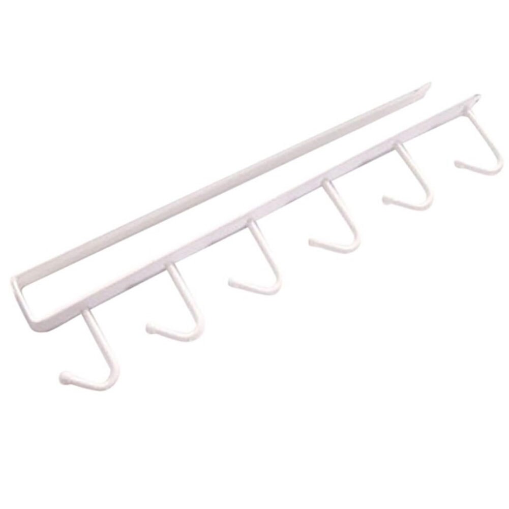 6 Hooks Kitchen Cupboard Cabinet Hanging Rack Pantry Metal Storage Hanger Organizer for Mug Utility Cookware Kitchen Racks: white