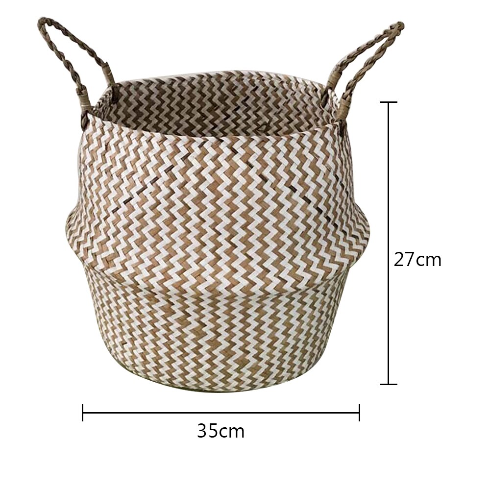 Sammenfoldelige håndlavede havgræs opbevaringskurve vasketøj flethalm urtepotte legetøjskurv tøj opbevaringsorganisator boligindretning 1pc: Hvid 35 x 27cm