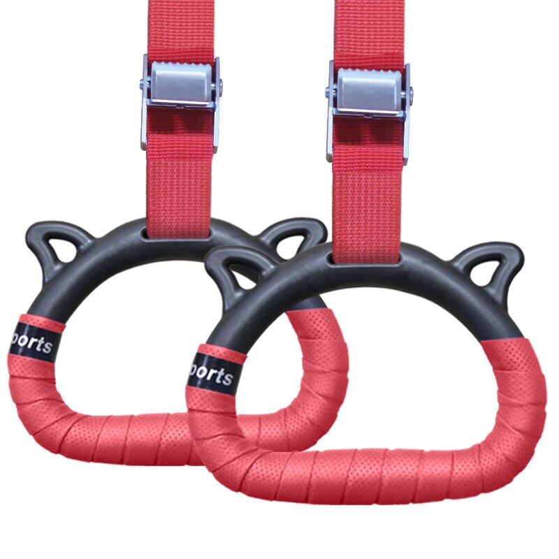 Gymnastic Rings Set Childrens Home Fitness Training Equipment with Adjustable Buckle Heightening Pull Ring for Physical Training: B red / Total length 2M