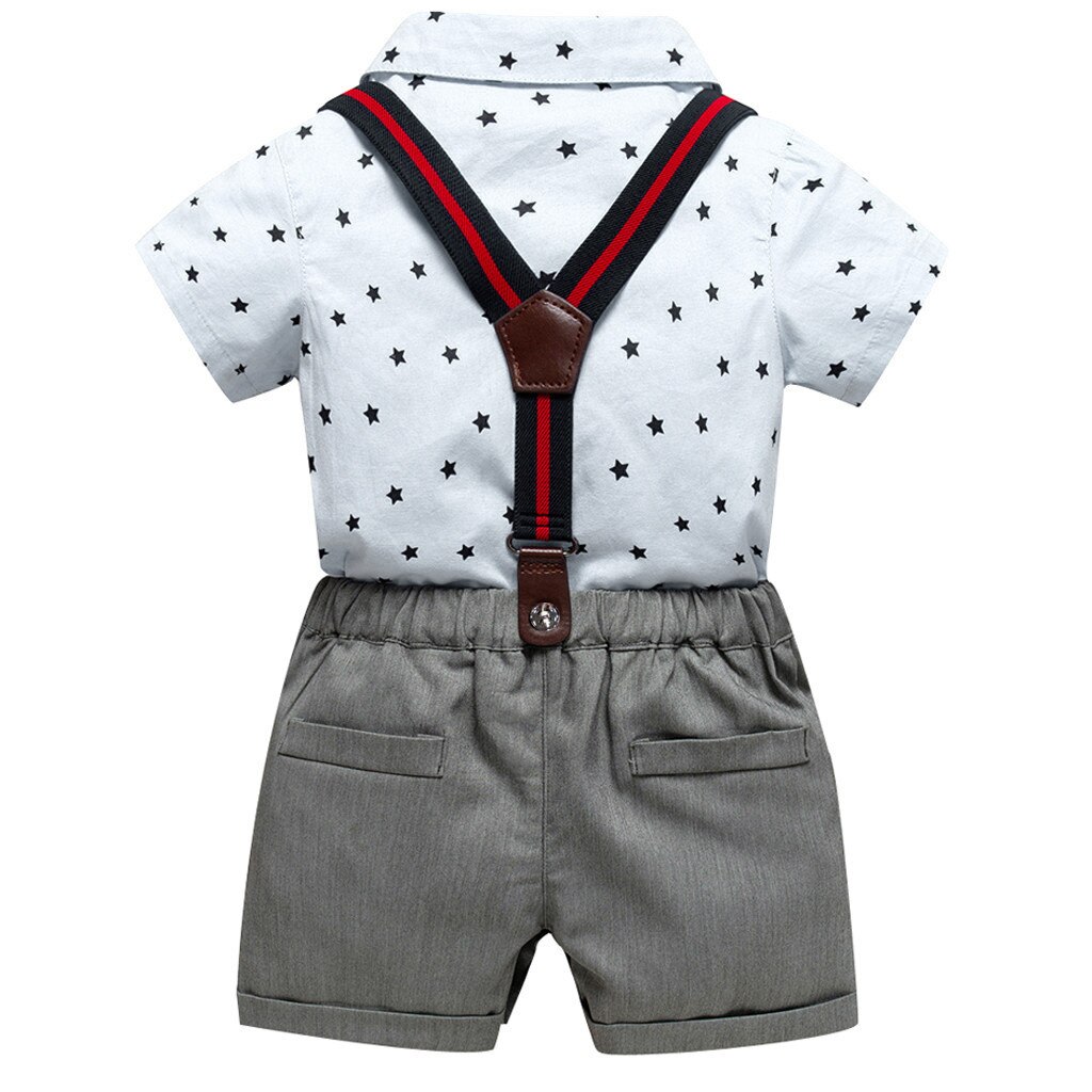 Niños pequeños bebé niños Caballero estrellas arco Tops camiseta sólido pantalones cortos trajes