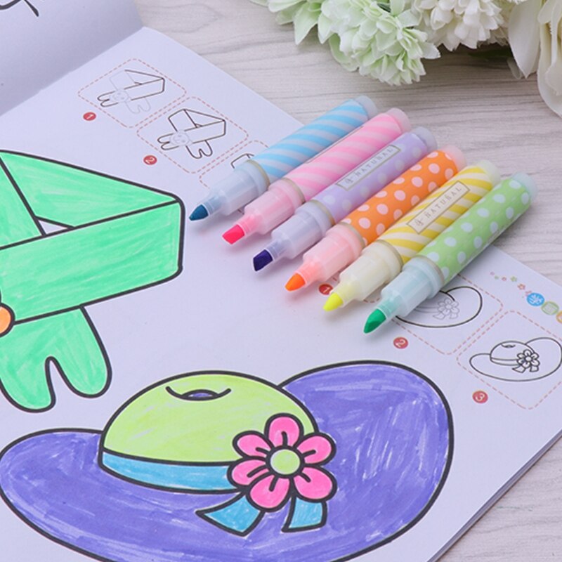 Rotulador fluorescente de rayas, 6 uds., Mini puntos, rotuladores de dibujo para pintar, R66C