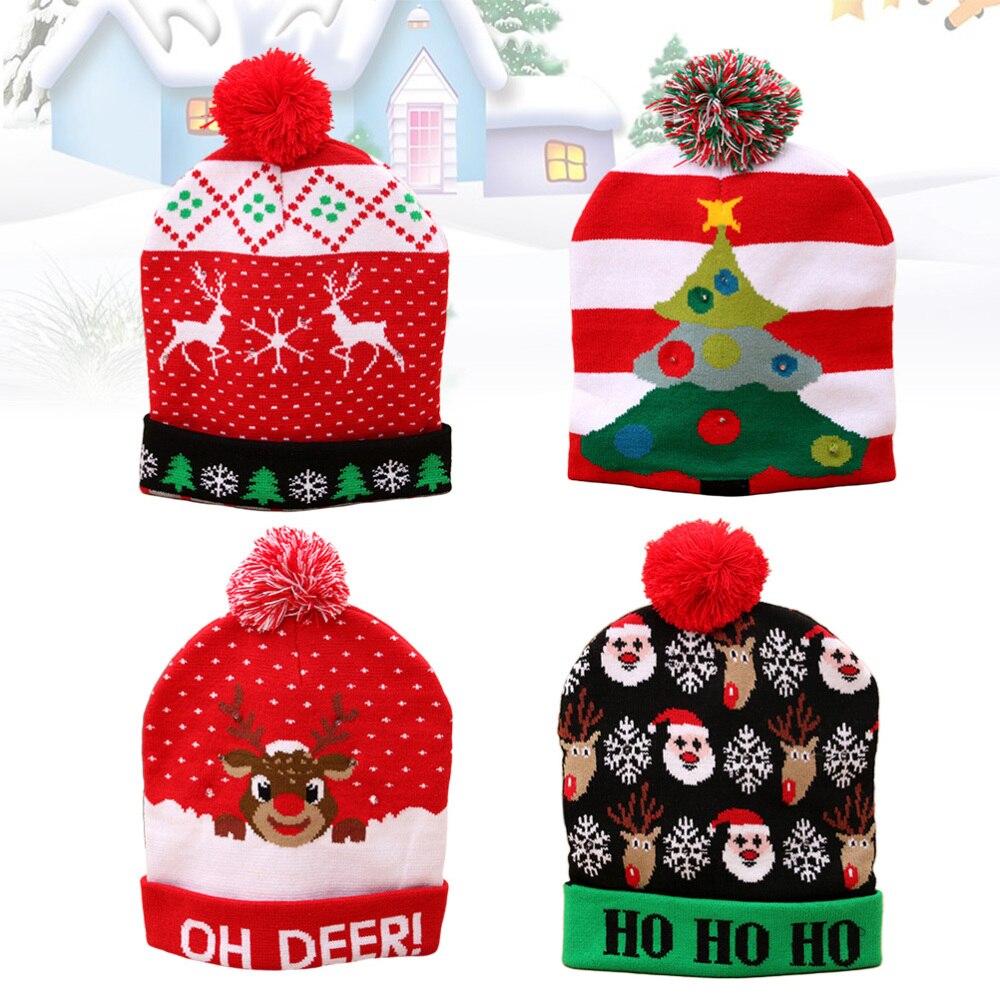 2Pcs Goede Kerst Beanie Gloeiende Hoed Voor Kinderen Decoratie Party Volwassenen: As Shown