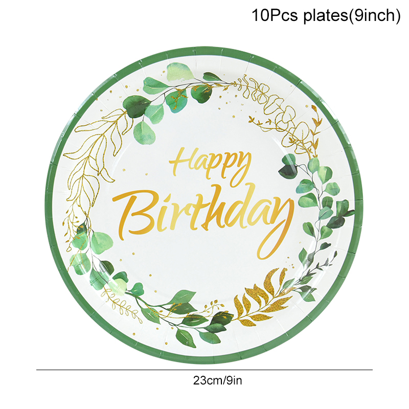 Green Eucalyptus Leaf Disposable Tableware Set Paper Plate Cup Napkin Kids Adult Birthday Supplies Hawaiian Summer Party Decor: light green