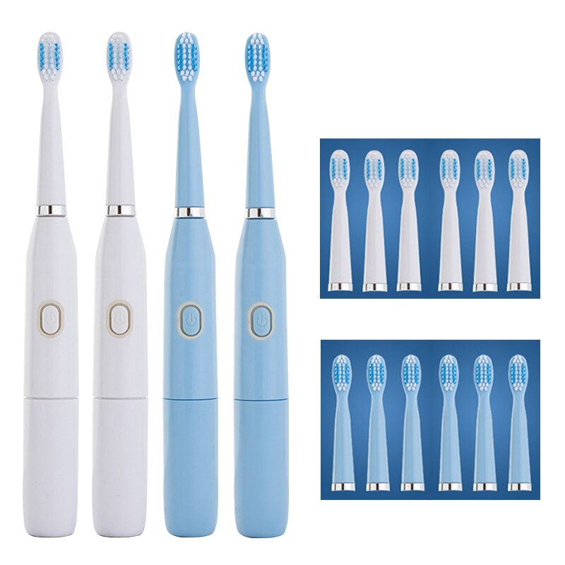 Ultrasonic Electric Toothbrush With 4PCS Replacement Brush Heads 32000 High Frequency Sonic Vibration IPX7 Waterproof Toothbrush: 2 White - 2 Blue