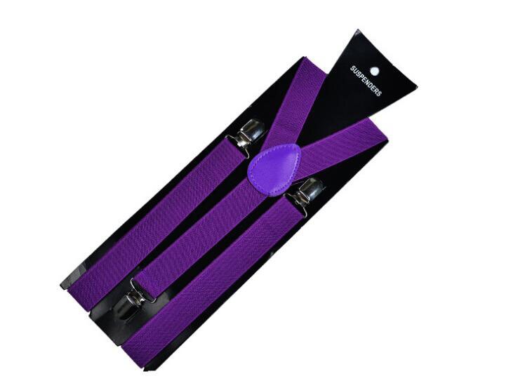 20 couleur élastique en cuir bretelles hommes 3 Clips bretelles Vintage hommes femmes jarretelle pour pantalon de mariage bretelles pour jupe: purple