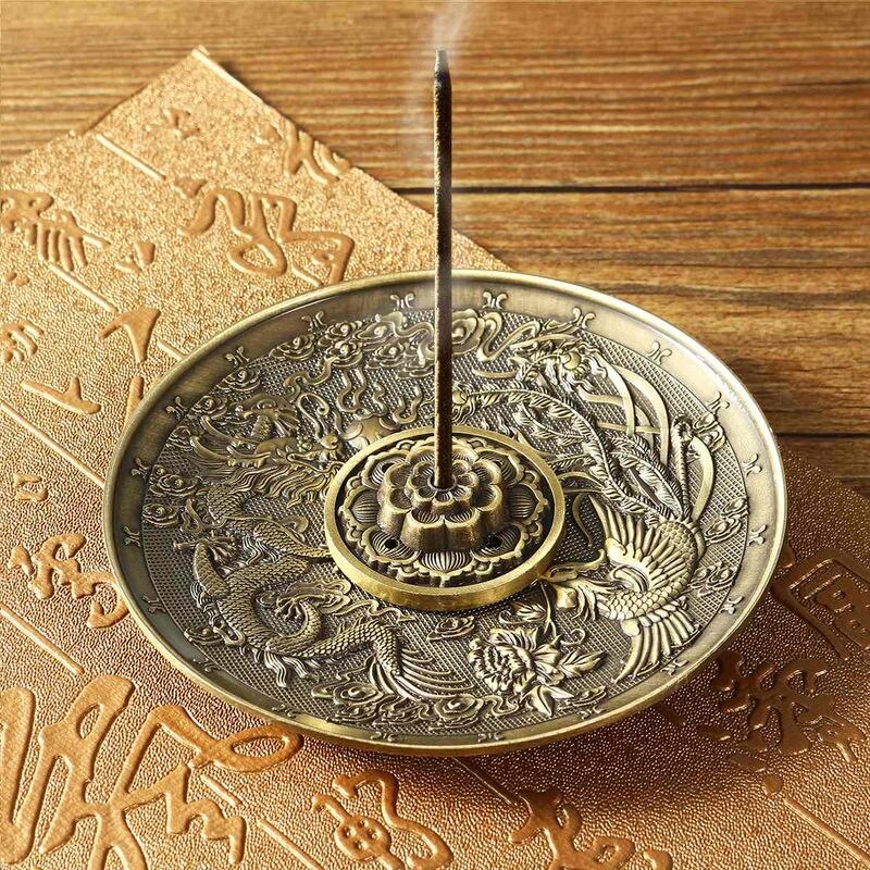 Retro 5 huller lotus røgelse brændere drage røgelse holder pind kegle røgelse tallerken buddhisme hjemmekontor dekoration håndværk