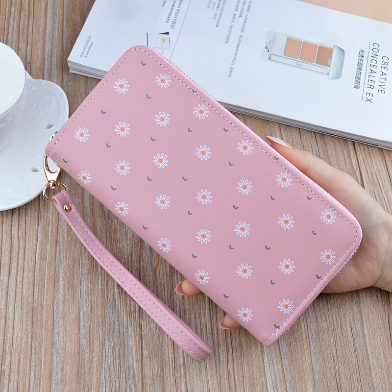 Laamei mulheres carteira longa flor impressão feminina carteiras embreagem senhora bolsa zíper telefone bolso titular do cartão das senhoras sacos de titular do cartão: Pink