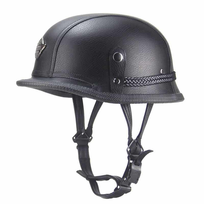 1Pcs Adult Open Face Vintage Half Leather Motorcycle Cycling Helmet 2Colors Available
