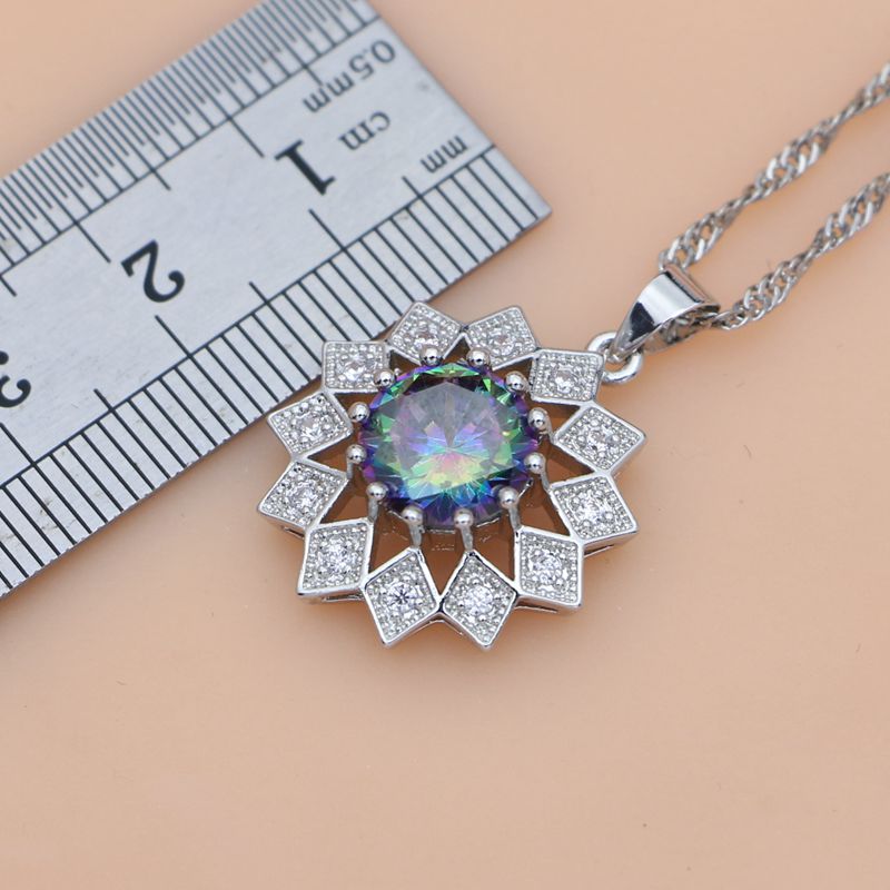 Aardbei Mystic Regenboog Zirkoon Zilver 925 Sieraden Set Decoraties Voor Vrouwen Oorbellen/Hanger/Ring/Armband/Ketting set