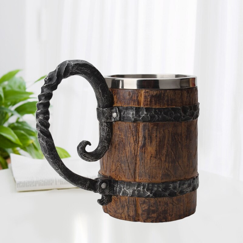 Barril de madera de simulación Retro, jarra de cerveza de doble capa, creativa, taza de café, 11UA