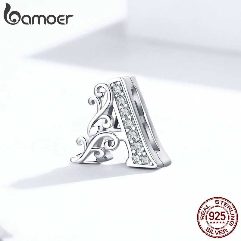 bamoer Real 925 Sterling Silver Letter Alphabet A Clip Beads Charms Fit Reflexions Bracelets DIY Jewelry Accessories SCX111