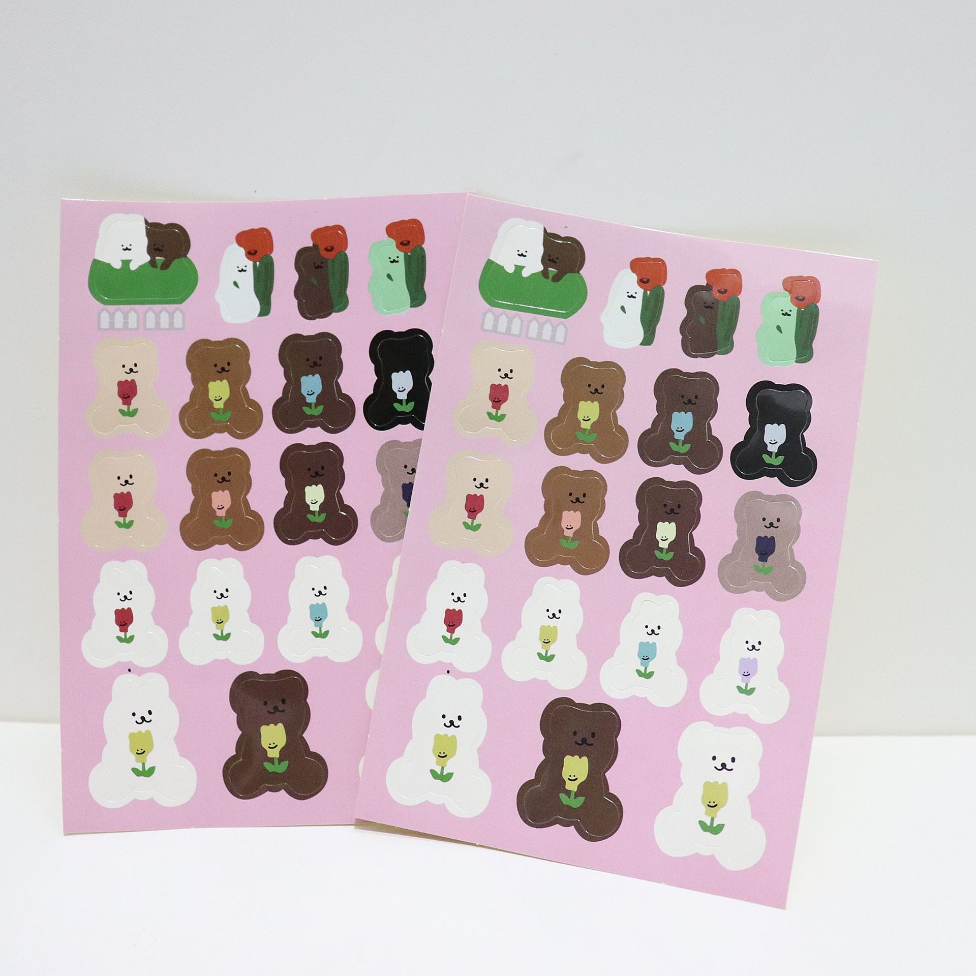Korean cartoon bear Tulip sticker DIY Scrapbooking Junk journal diary photo Album stationery decoration sticker