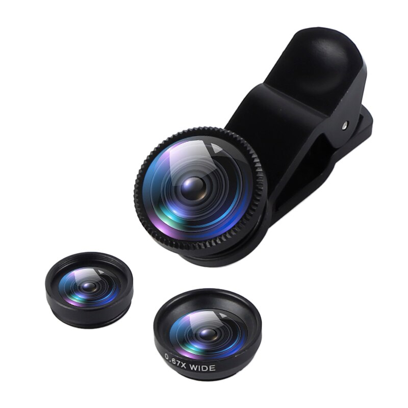 1pc newest Fisheye lens 3 in 1 lenses mobile phone clip lens wide angle lens camera macro for iPhone Xiaomi Huawei Lenovo: Silver