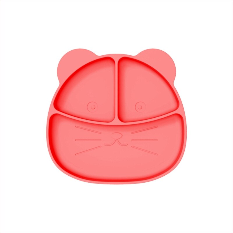 Baby leren eetbakje serviesgoed voedselveilig siliconen kinderbord cartoon leeuw baby verdeeld zuigkom