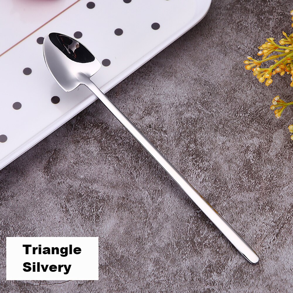 304 Roestvrij Staal Koffie Lepel Creatieve Plating Ijs Lepels Lange Steel Thee Lepels Keuken Gereedschap Drinken Bestek Kleurrijke: Triangle Silvery