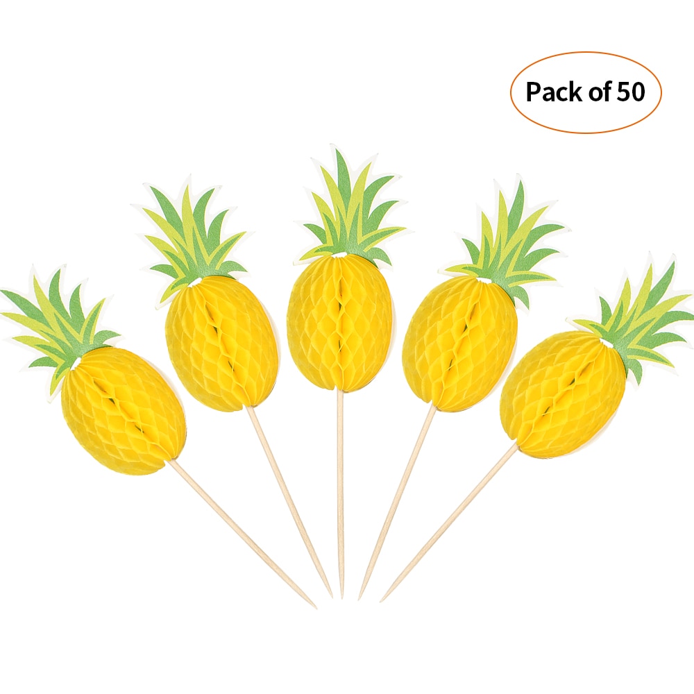50 stuks Tandenstoker 3D Cartoon Fruit Tandenstokers Cake Picks Decor voor Strand Bruiloft Verjaardag Pool Party Ananas Decoraties