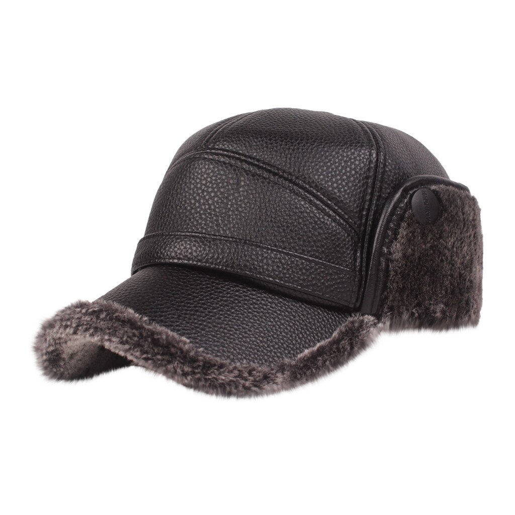 Winter Warme Männer Leder Ohr Klappe Schutz Dad Hüte Dicke Leder Hut Frühling Herbst Neue Einfachheit solid kappe