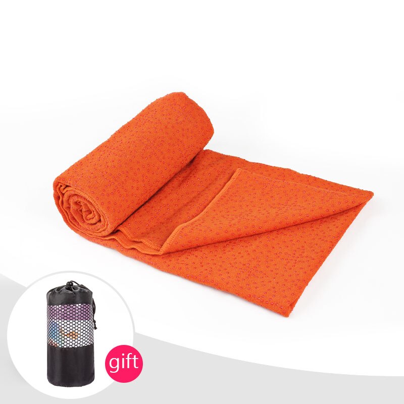 183*63cm mikrofiber yogamåttehåndklæde anti-sved skridsikker pilatesmåtteovertræk silikone pvc-prikker yoga tæppe med bærepose: Orange
