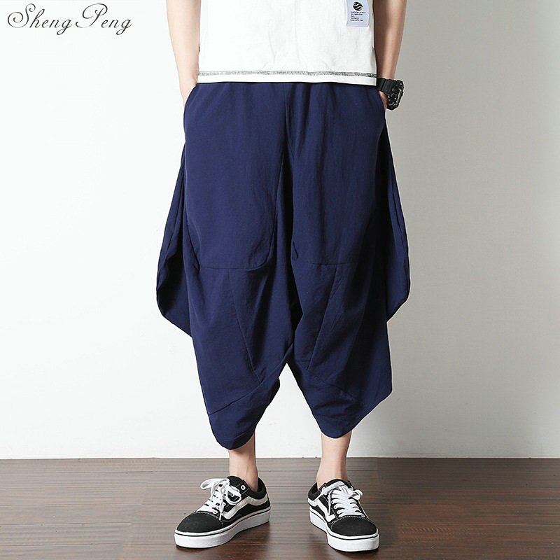 Chinese traditional kung fu wushu pants clothing for men male linen oriental style wide leg pants trousers streetwear V1611