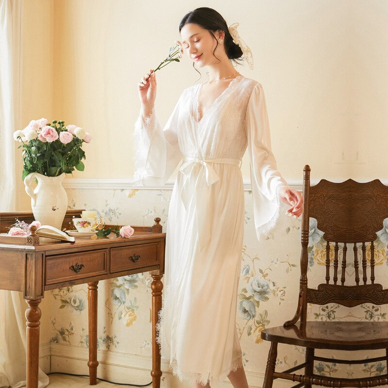 Badekåber sæt solid kimono 2 stk morgenkåbe hvid nattøj peignoir bryllupskåber brudepige klæder  h258