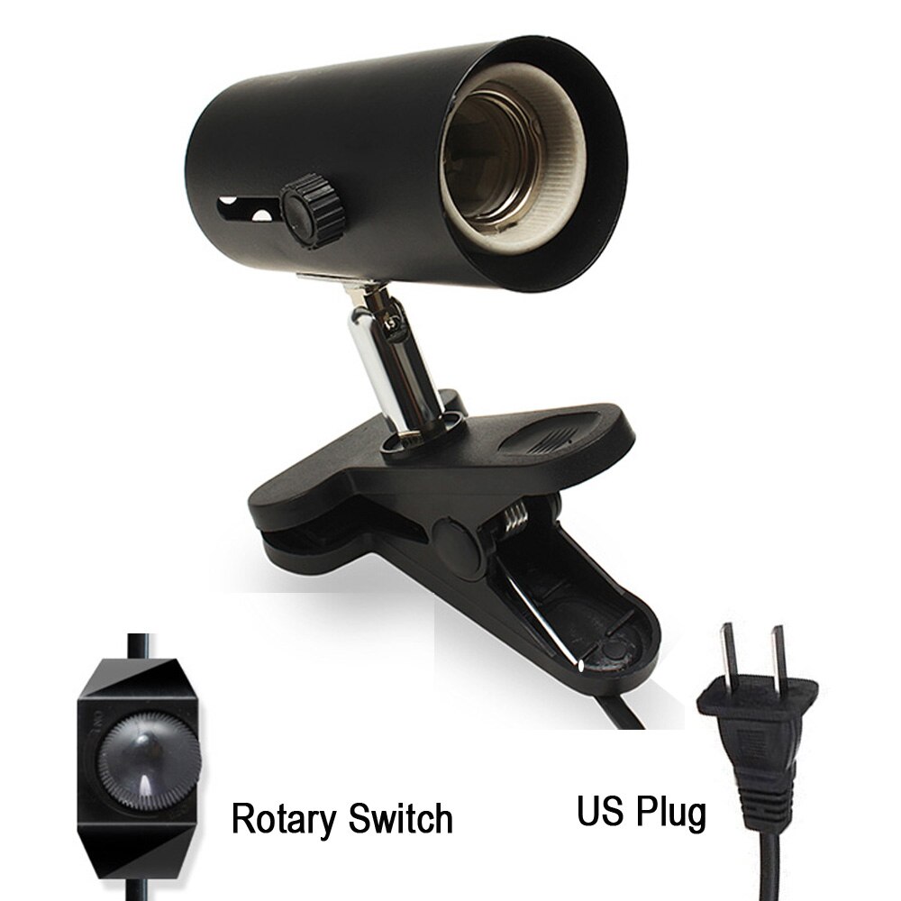 Reptile UVA UVB Lamp Bulb Holder Ceramic Clip-on Holder Clamp Light Fixture for Reptiles Lights Turtle Lizard Heating Lamp Light: Black US Type 2