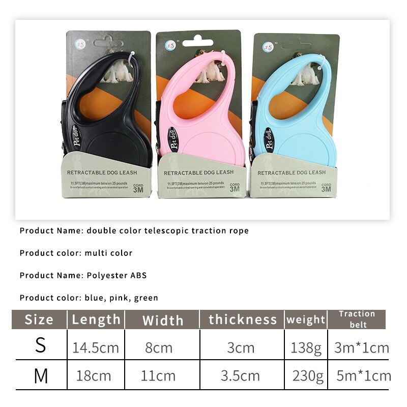 3M/5M Pet Guinzaglio Del Cane Automatico Trazione A Fune Retrattile Durevole del Cucciolo del Gatto Outdoor A Piedi di Piombo Guinzagli per cani Forniture Per Animali Da Compagnia