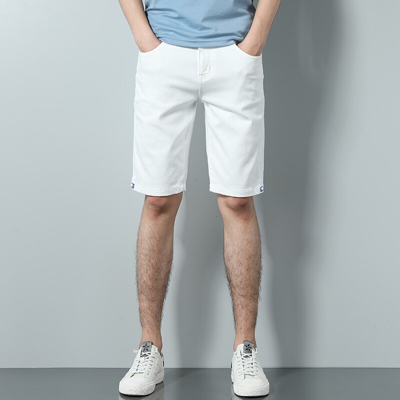 Pantalones vaqueros cortos elásticos para hombre, shorts ajustados de estilo clásico a la , color blanco liso, novedad de verano