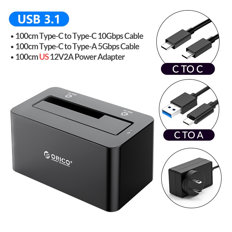 Orico Hdd Docking Station Type C Sata 3.0 USB3.1 Gen2 10Gbps Harde Schijf Docking Station Behuizing Voor 2.5/3.5 Inch Ssd Hdd: US Plug