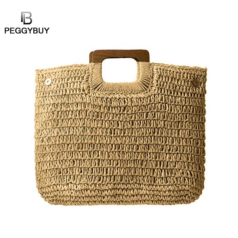Sac à main Vintage bohème sac de paille pour Women2020 été grande capacité plage sac à main en rotin à la main tricoté sacs de voyage Bolsas: Light Brown 04