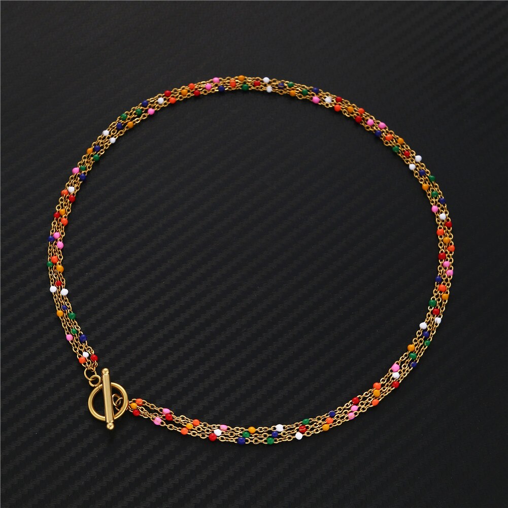 Boheme flerlags rustfrit stål emalje perler kæde halskæde til kvinde toggle choker boho smykker valentinsdag