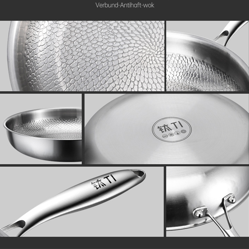German Pure Titanium Kitchen Pans 26/28/30cm Non-stick Frying Pan Uncoated Fish Scale Hammer Pattern Steak Kitchen Cookware