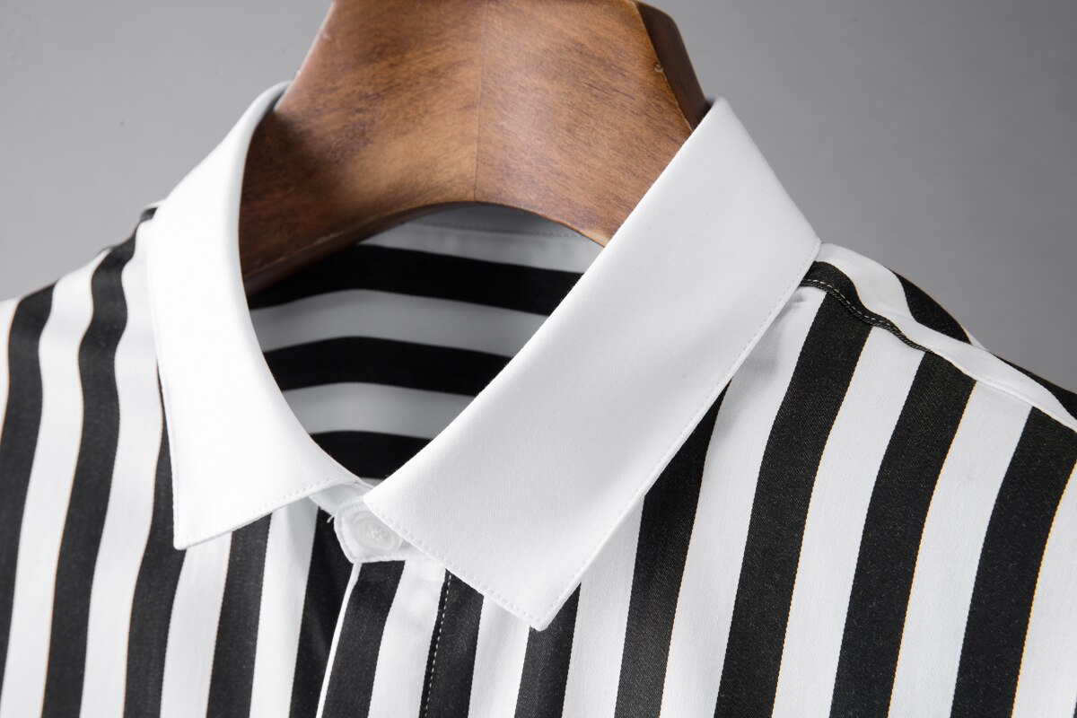 Cotton Mens Shirts Luxury Vertical Stripe Long Sleeve Casual Mens Dress Shirts Plus Size 4xl Slim Fit Party Man Shirts