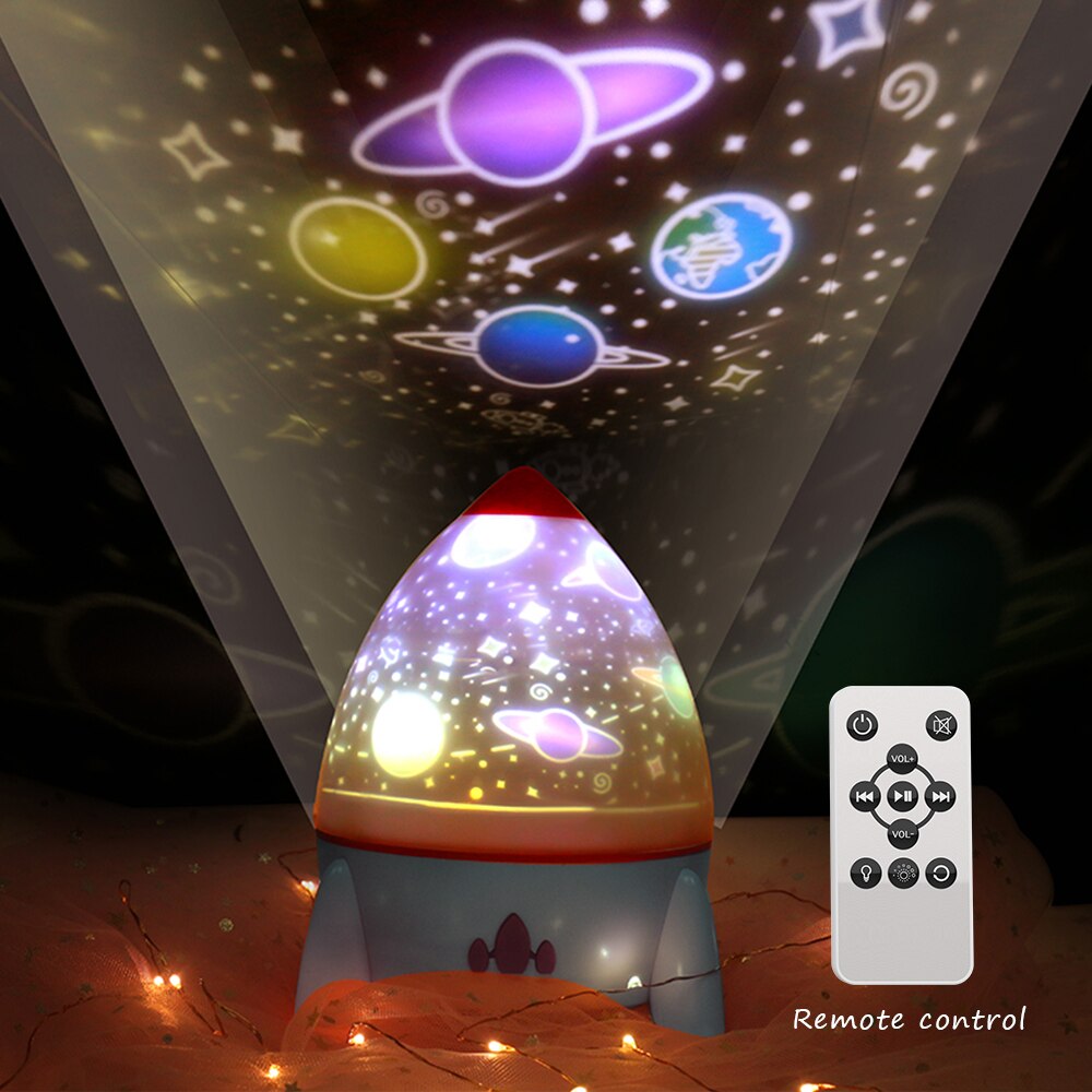 Led Kleurrijke Raket Roterende Projector Lamp Met Luidspreker Afstandsbediening Projector Sterrenhemel Oceaan Projector Nachtlampje