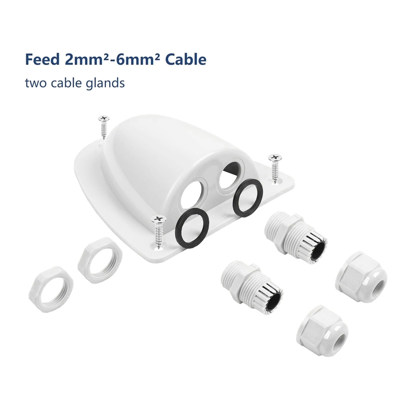 1 Pc White Waterproof Solar Cable Entry Gland Weather Resistant Two Entry Housing for Panels Caravan Marine Boat Cabin