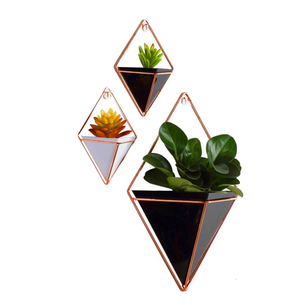 Maceta de acrílico + soportes de plantas de hierro Set de macetas colgantes para interiores jarrón geométrico decoración de pared contenedor macetas de plantas carnosas