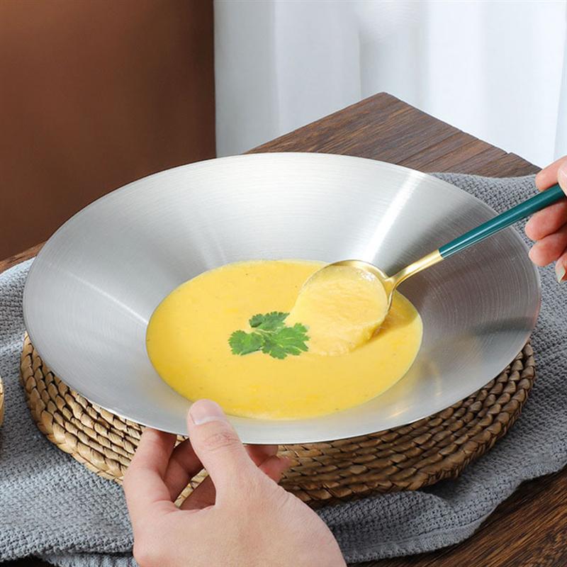 Stainless Steel Plate For Eating Stainless Steel Dish Round Dish Plate Cuisine Storage Plate Vegetable Mixed With Pasta Plate