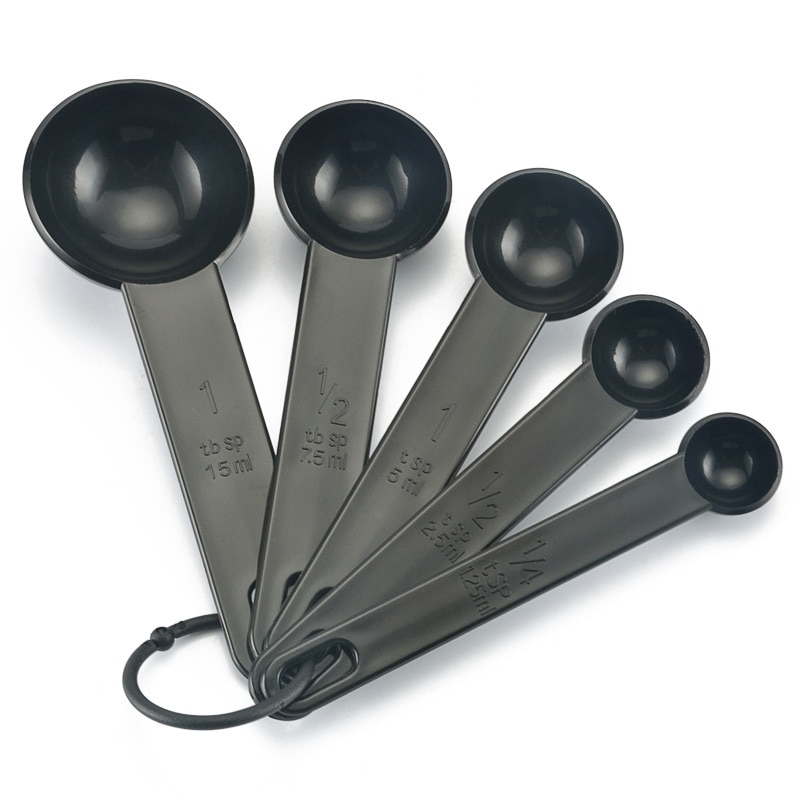 Cuchara medidora portátil, juego de 5 unidades, cuchara medidora de plástico, utensilios de cocina o cafetería, utensilios de cocina plásticos: Black