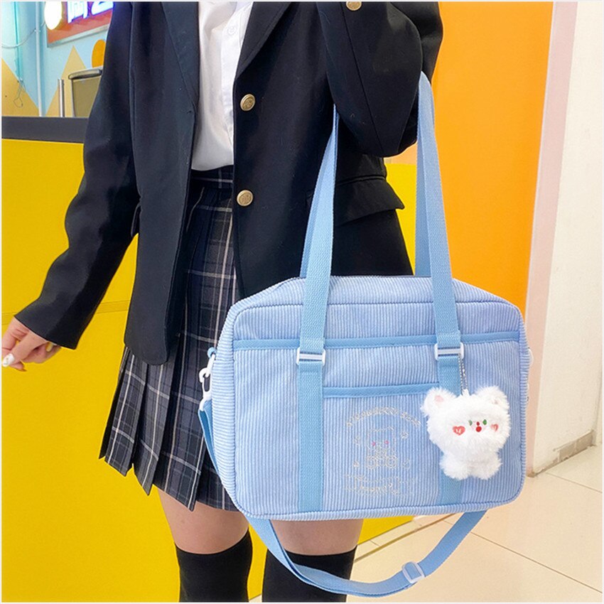Frauen Cord Schulter Taschen Schule Mädchen Jk Schul Handtaschen Casual Frauen Tote Crossbody Einkaufstasche Für Damen: blue