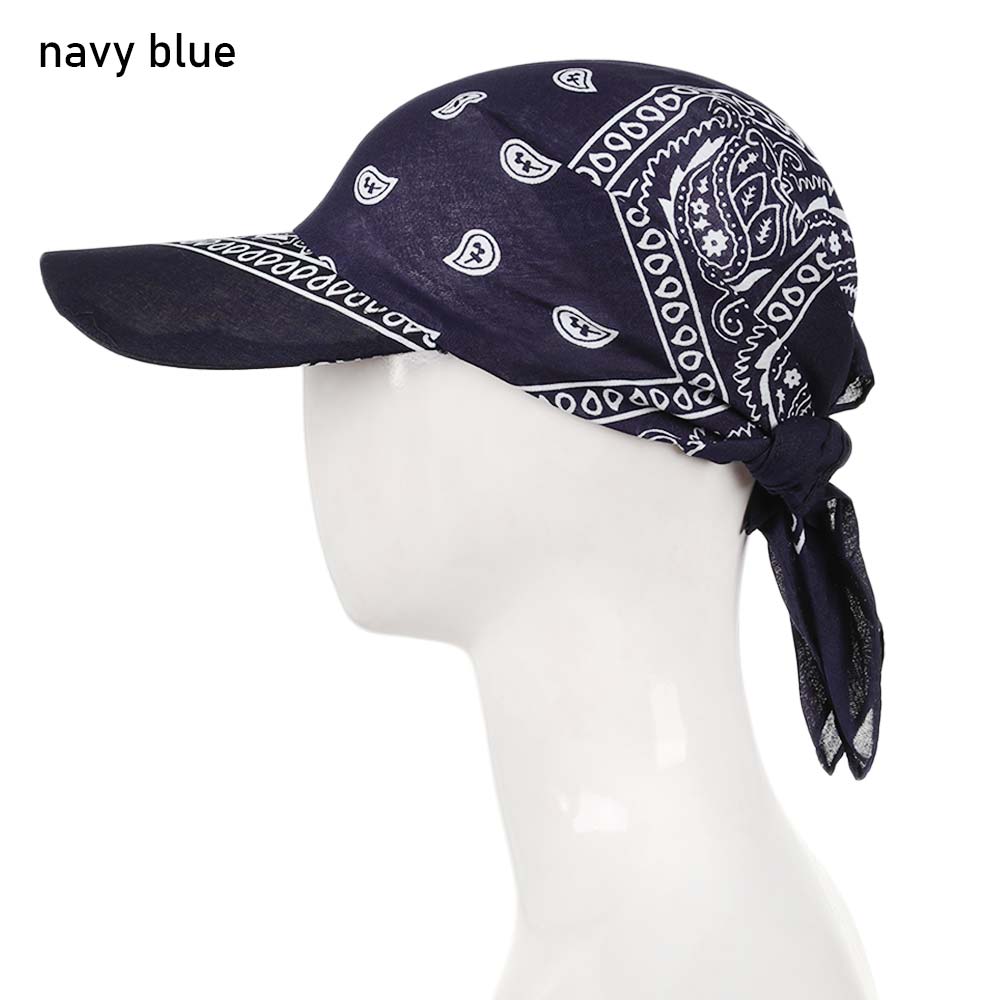 Cotton Visor Hat Women Men Unisex Printed Square Scarf Cap Soft Headscarf Outdoor Sunshade Hats: navy blue