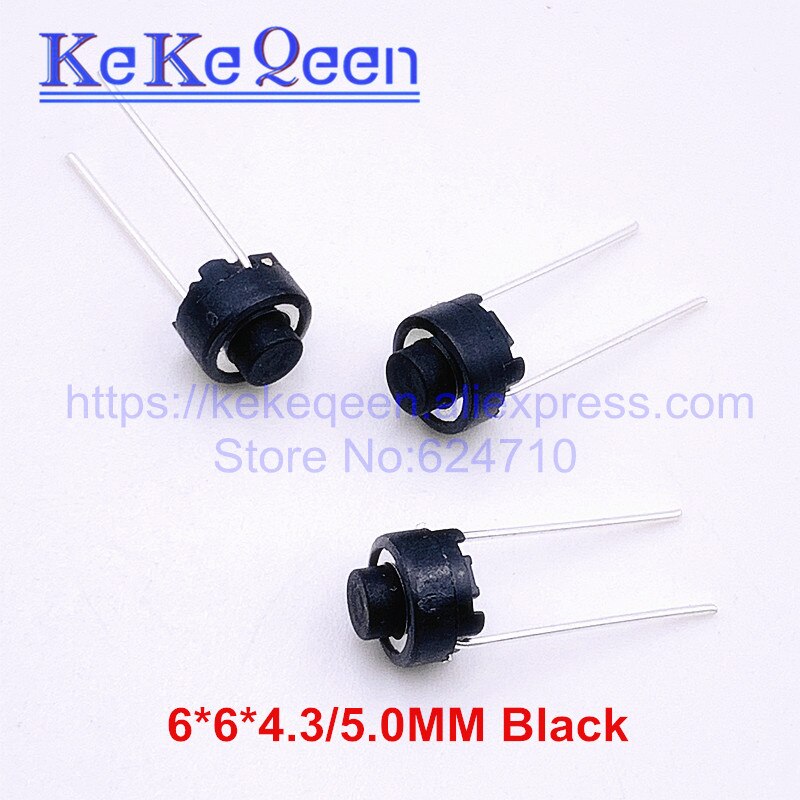 100pcs SKRGAED010 ALPS Tact Switch 6*6*4.3/6*6*5 white black touch switch 6*6*4.3mm/6*6*5mm DIP Tactile Push Button Micro Switch: BLACK / 6x6x4.3mm