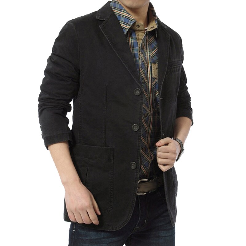 Blazer Men Casual Blazers Cotton Denim Parka Men's Slim Fit Jackets Army Green Khaki Large Size M-XXXL 4XL Outdoors Outwear Coat