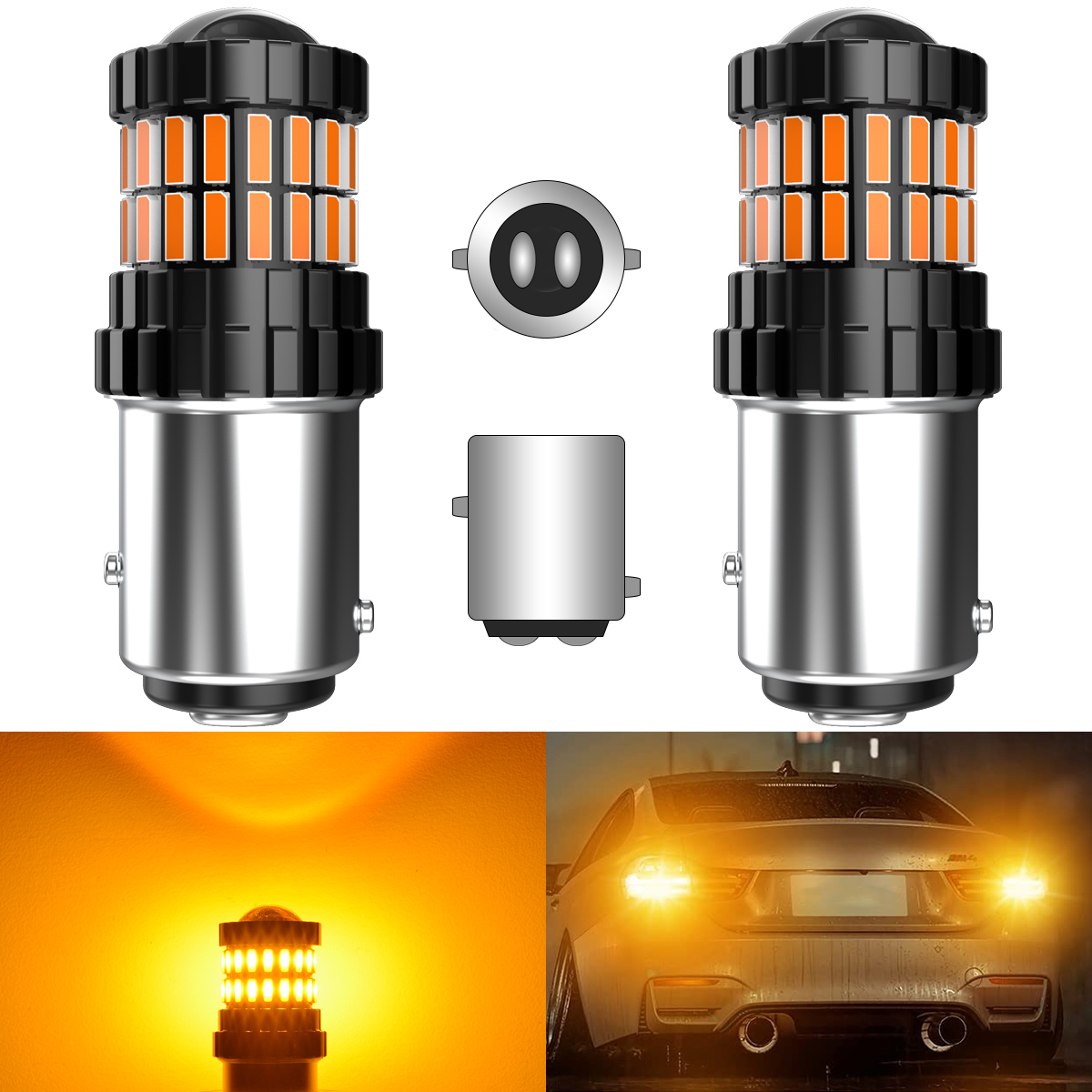 BAY15D-Ampoule LED Rouge 1157 P21/5W Canbus Brave Free pour Signalisation de Voiture, enquêter Arrière d'Arrêt de Frein Automobile, 12V, Orange et Blanc, 2 Pièces: YELLOW